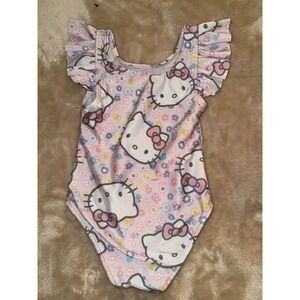 Hello Kitty Sanrio Toddler Girls Pink Floral Ruffle One Piece Swimsuit 2T (E)